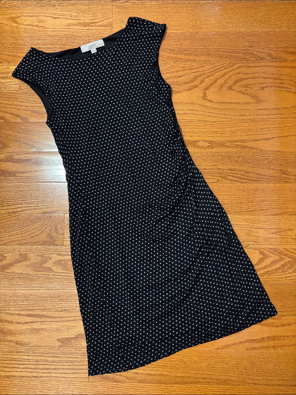 Ann Taylor Loft Small Petite Sleeveless Mini Dress Black White Geometric Stretch - Picture 2 of 14